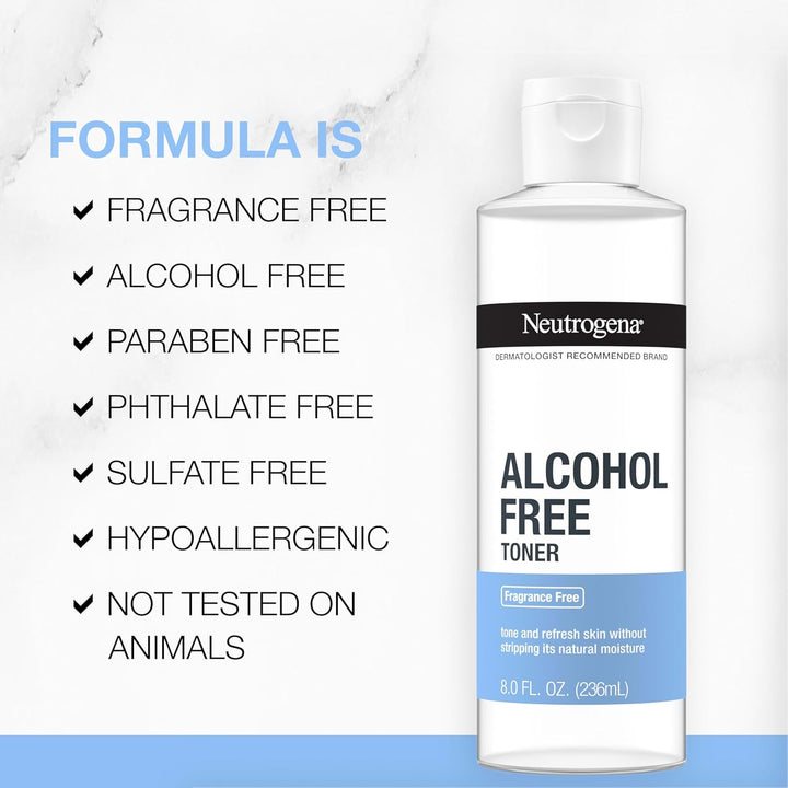 Alcohol-Free Gentle Daily Facial Toner, Fragrance-Free to Tone & Refresh Skin, Gently Removes Impurities & Reconditions Skin, Hypoallergenic, 8 Fl. Oz