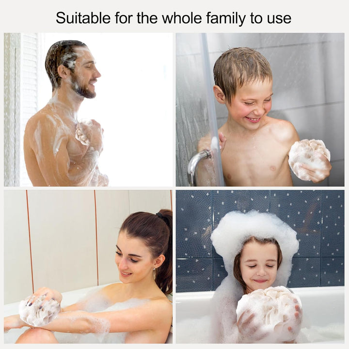 Loofah Bath Sponge Shower Loofahs, 4 Pack Soft Loofa Exfoliating Body Scrubber Mesh Shower Puff Pouf Ball Luffa for Men and Women(50G/Pcs)