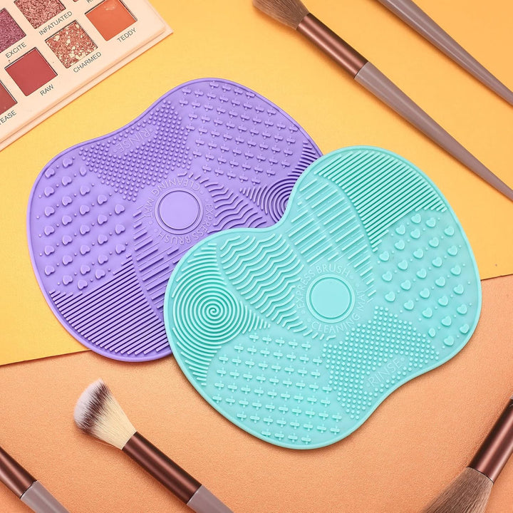 2 Pcs Silicone Make up Brush Cleaning Mat, Makeup Brush Cleaner Mats, Cosmetic Cleaning Pads, Portable Washing Tool with Suction Cup for Makeup Cosmetic Brushes
