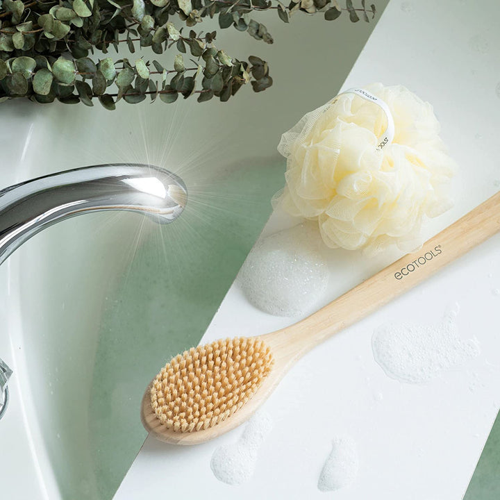 Bath Bristle Brush, Bath Brush with Long Handle, Cleanse Back & Hard-To-Reach Areas, Eco Friendly Shower Brush for Exfoliating, Cruelty Free Nylon Bristles, Vegan, 1 Count