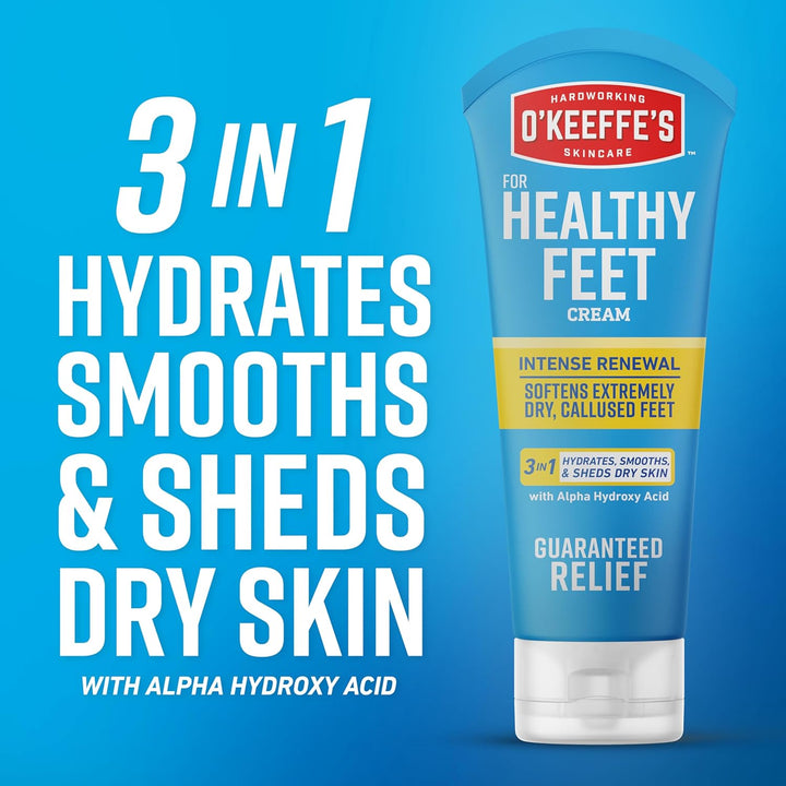 for Healthy Feet Intense Renewal Cream with Urea & Alpha Hydroxy Acid - 3 Oz Tube (1 Pack) - Chemically Exfoliates and Softens Extremely Callused, Dry Feet
