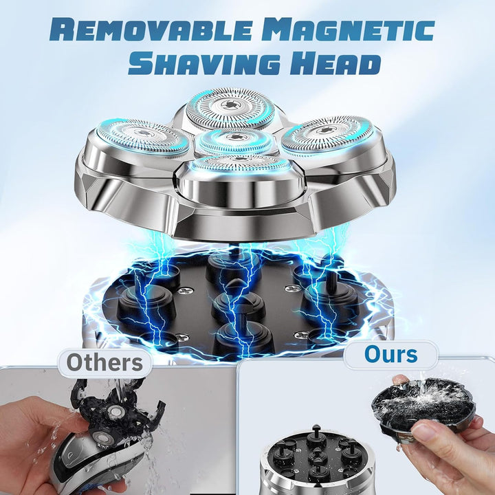 Head Shavers for Bald Men, Magnetic Electric Razor Hair Trimmer Cordless Rechargeable Electric Shavers 100% Waterproof Dry & Wet Grooming Kit with Led Display