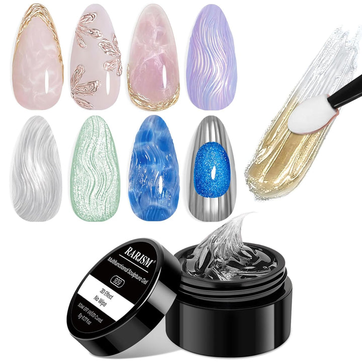 3D Sculpting Gel Clear Painting Gel Polish Nail Art Designs No Wipe Chrome Nail Powder Nails Charms Rhinestone Decoration Adhesive Glue Drawing Painted Sculpture Hard Gelpolish Curing Requires
