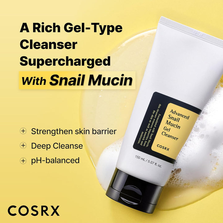 Advanced Snail Mucin Gel Cleanser, 5.07 Fl Oz / 150 Ml, Rich Daily Deep Cleansing Gel for Dry & Sensitive Skin, Korean Skin Care, Not Tested on Animals, No Parabens
