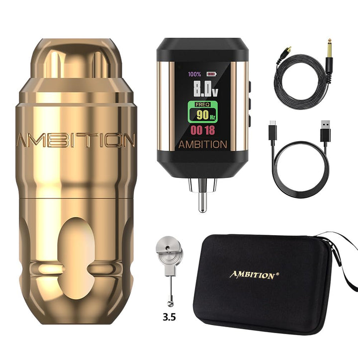 Lutin Rotary Tattoo Machine with Korall Tattoo Power Supply 2200Mah Straight Drive Bar - Wireless Tattoo Machine Short Tattoo Pen with Brushless Motor with RCA Cord for Tattoo Artist