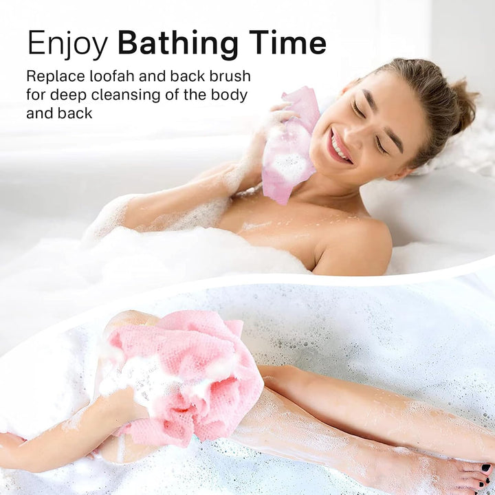 Exfoliating Washcloth Towel [3 Pack], Japanese Exfoliating Wash Cloth, Korean Body Scrubber Exfoliator, Back Scrubber Washer for Shower Bath, Body Scrub African Net Sponge Loofah Luffa Colors