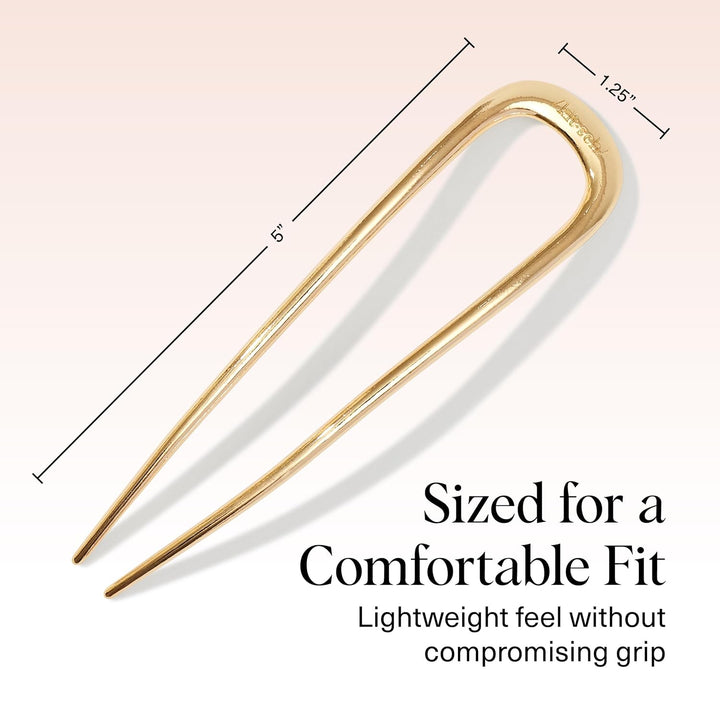 French Hair Pins for Women – Elegant & Durable Metal Hair Fork for Updos, Chignon, Bun & Twist Hairstyles, Secure Hold All Day, Comfortable Fit | Ideal Gifts for Women- Gold, 1Pc