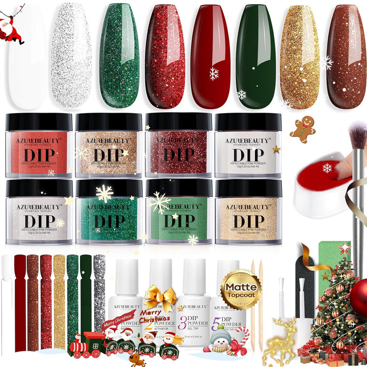 30Pcs Dip Powder Nail Kit Starter with Nail Sticks, 8 Colors Fall Winter Nude Brown Glitter, Dipping Powder Liquid Set with Matte/Base/Top Coat Activator for French Manicure Salon