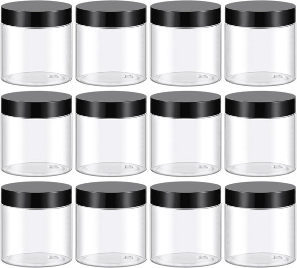 4 Oz Plastic Container Jars with Lids and Labels BPA Free, Empty round Clear Cosmetic Slime Jars for Lotion, Cream, Ointments, Body Butter, Makeup, Travel Storage (12 Pack)