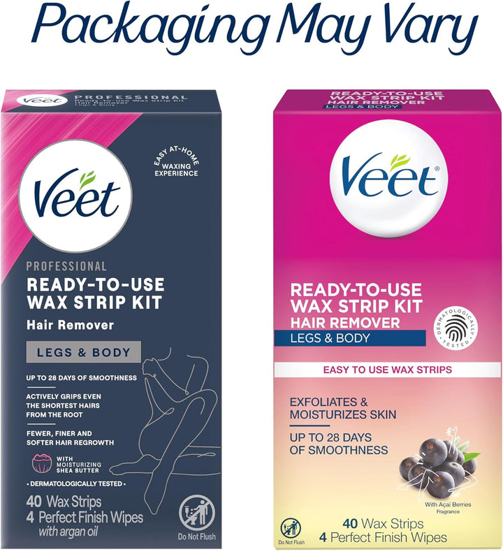 Sugar Wax Strips for Women'S Body Hair Removal, Bikini Hair Removal Kit, Pubic, Dermatologically Tested for Body & Intimate Areas, 40Ct Wax Strips with Shea Butter & 4Ct Wipes