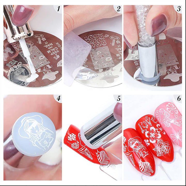 Halloween Nail Stamper Kit 6 Pcs Nail Plates +1 Nail Stamper + 1 Nail Scraper Horror Skull Spider Ghost Bat Nail Art Design Template Nail Stencils Plates Nail Supplies Tools Nail 8Pcs Set