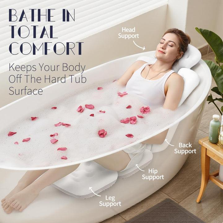 Full Body Bath Pillow for Bathtub, Thick Bathtub Cushion with Laundry Bag, Luxury Tub Pillow for Bath for Headrest Neck and Back Support White 51" X 16"