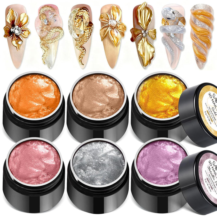 Sspro X 3D Nail Gel Set: 12 Colors Non-Sticky Soak off 3D Sculpting Gel for Nail Art Painting Drawing Hand Carving Molding with Sculpture Pen for 3D Nail Art Design Home Salon Manicure DIY