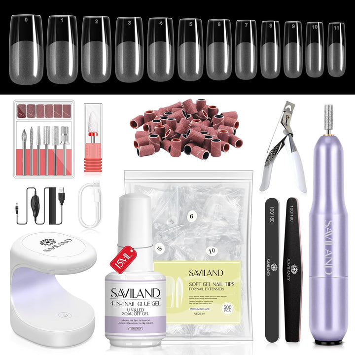 Acrylic Nail Starter Kit: Clear Pink Nude Acrylic Powder & Liquid, Brush, Files, Forms, Press on Nails, Home Practice Set