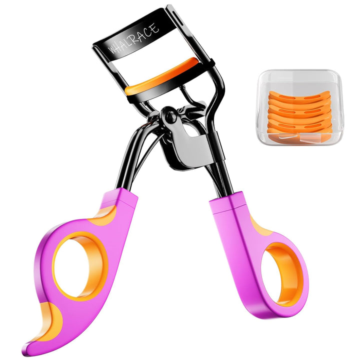 Eyelash Curlers with 6PCS Extra Replacement Pads, Premium Quality Eye Lash Curler, Superior Curling Effect, Easy to Hold and Use, Christmas Gifts for Her - Orange Purple Handle