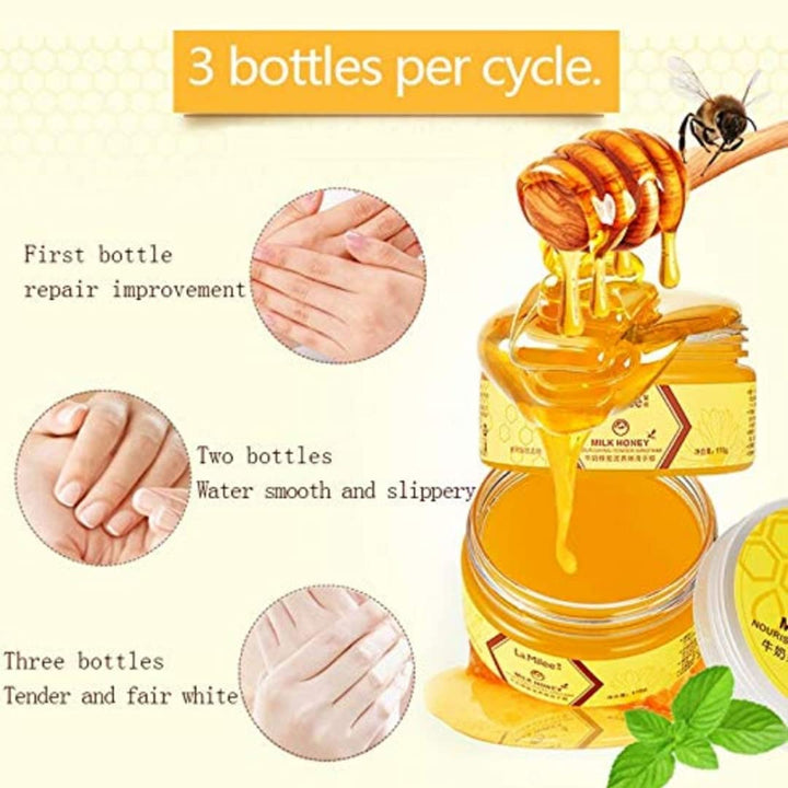 Hand Mask Milk Honey Peel off Hand Wax Moisturizing Hydrating Nourishing Exfoliating Hand Film Hands Care Paraffin110G