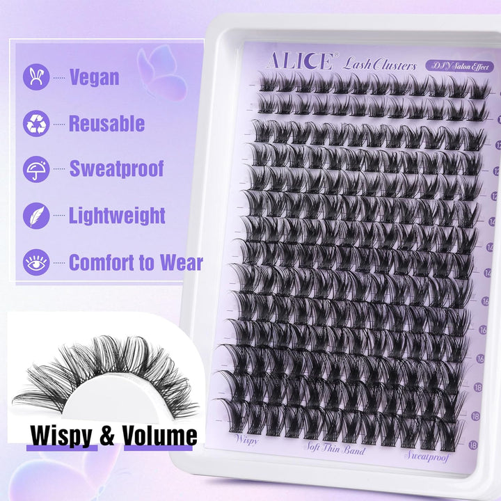 Lash Clusters Wispy Eyelash Clusters 10-18Mm 168Pcs Cluster Eyelash Extensions Natural Volume Lash Extensions DIY Individual Lashes Clusters with Soft Thin Band
