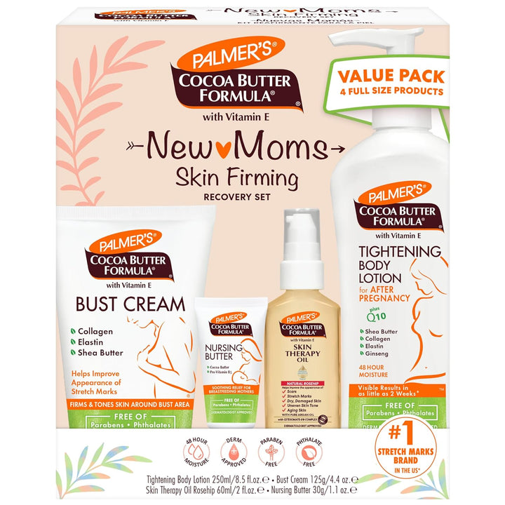 Cocoa Butter Formula New Moms Skin Recovery Postpartum Essentials, Body Lotion (8.5 Oz) + Nursing Butter (1.1 Oz) + Bust Cream (4.4 Oz) + Skin Therapy Oil (2 Oz), Dermatologist Approved