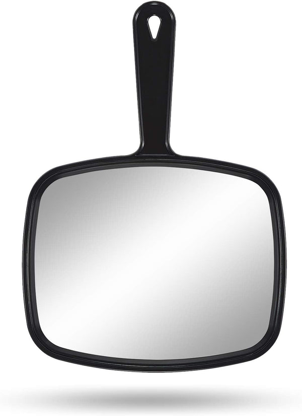 PROTECLE Hand Mirror, 10.3" L X 7.4" W Salon Barber Hairdressing Handheld Mirror with Handle, Square Black