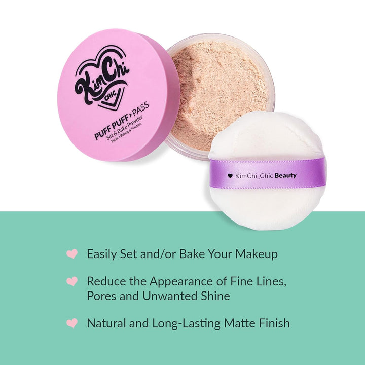 Beauty Puff Puff Pass Set and Bake Setting Powder for Makeup, Extra Fluffy Loose Face Powder Poof, Soft Natural Face Makeup for Uneven Skin Tone, 03 Translucent