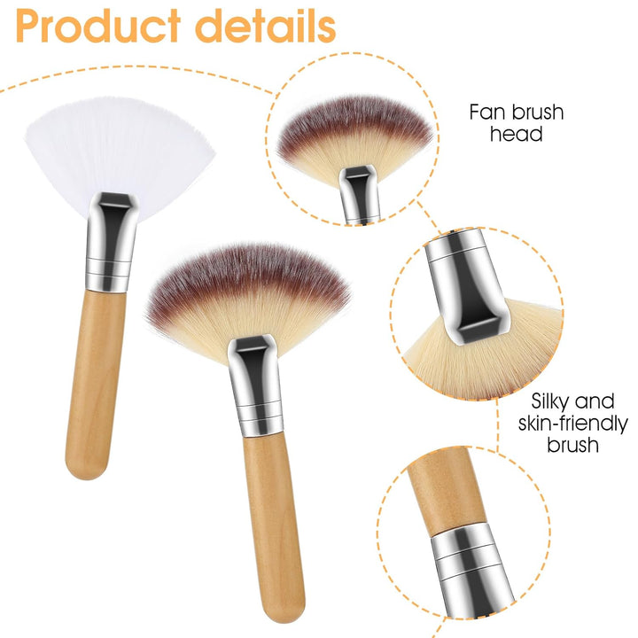 4Pcs Fluffy Facial Brushes Esthetician Fan Brushes Esthetician Short Handle Fan Brush Soft Bristle Highlighter Brush Face Makeup Tools for Powder Blush Body Powder Brush