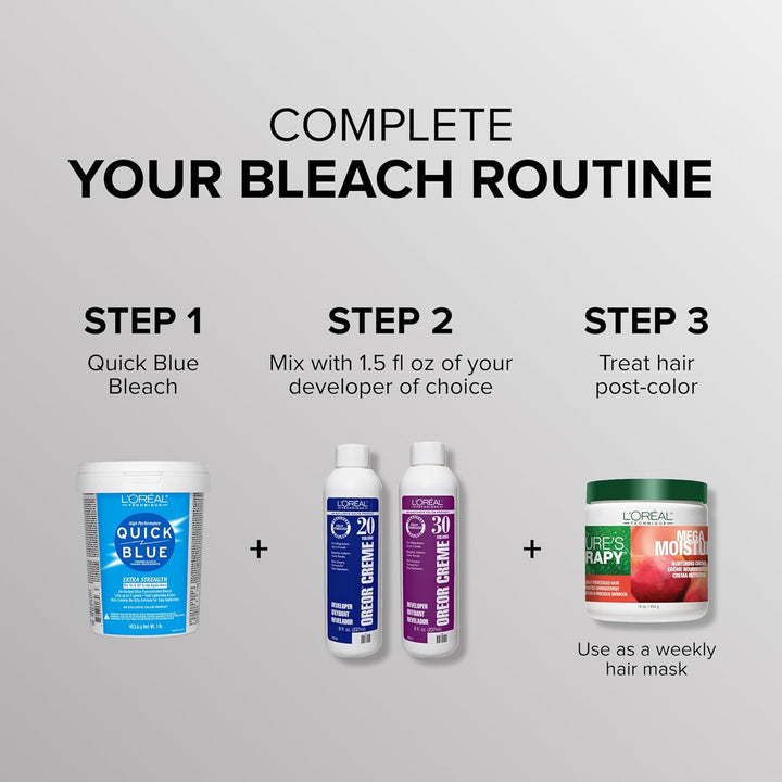 Quick Blue High Performance Bleach | Professional Hair Bleaching Powder | No Drip Formula | Extra Strength Lightening Action Lifts up to 7 Levels | Single Application | 1 Pound