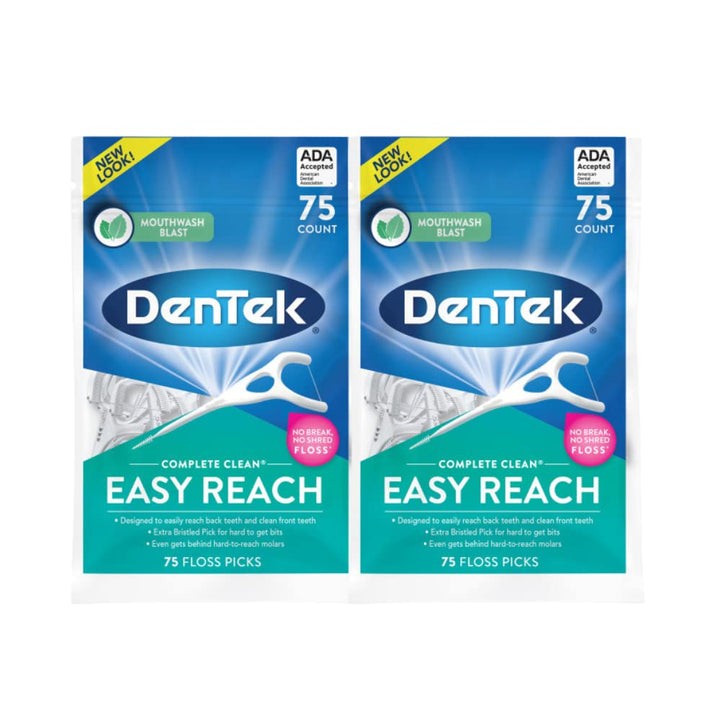 Easy Reach Complete Clean Floss Picks, with Strong Dental Floss, 75 Count, 3 Pack