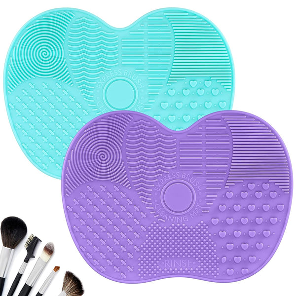 2 Pcs Silicone Make up Brush Cleaning Mat, Makeup Brush Cleaner Mats, Cosmetic Cleaning Pads, Portable Washing Tool with Suction Cup for Makeup Cosmetic Brushes