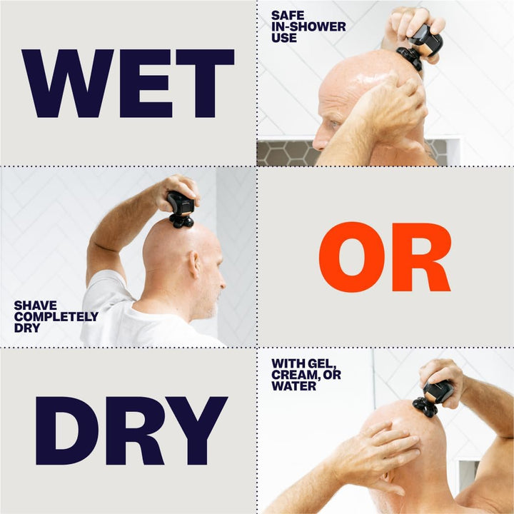 Flexseries Electric Head & Body Hair Shaver - Mens Cordless Rechargeable Wet/Dry Skull Bald Head Back & Groin Waterproof Razor with Rotary Blades, Clippers, Nose Trimmer, Brush, Massager