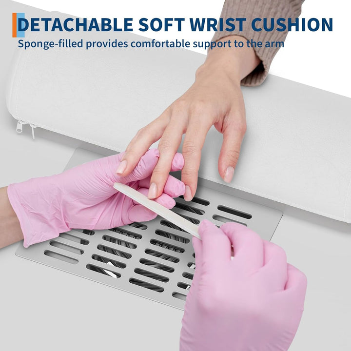 42'' Manicure Table for Nail Tech with Electric Dust Collector and Wrist Rest, Nail Desk with Vertical Pull-Out Locker, 1 Storage Cabinet, 2 Drawers, 4-Tiers Open Shelves, Beauty Salon Workstation