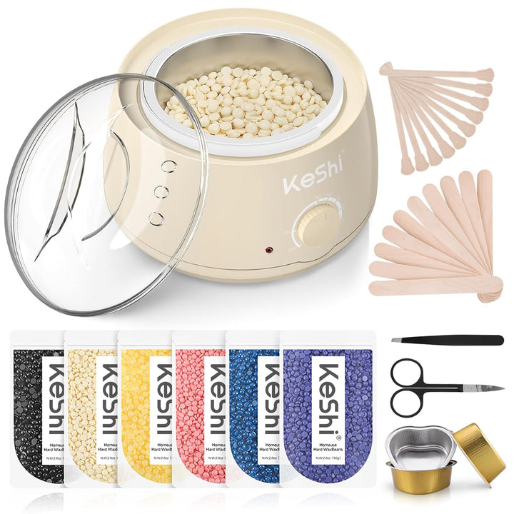 Waxing Kit, Painless Hair Removal Wax Warmer with 6 Bags Hard Waxbeans for Full Body, Legs, Face, Eyebrows & Bikini— Ideal for Both Women & Men