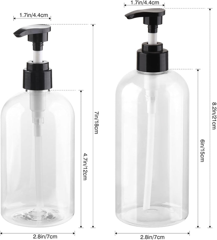 Empty Plastic Pump Bottles Dispenser 2 Pack Clear Refillable Pump Bottle for Shampoo, Liquid Soap, Massage Oil