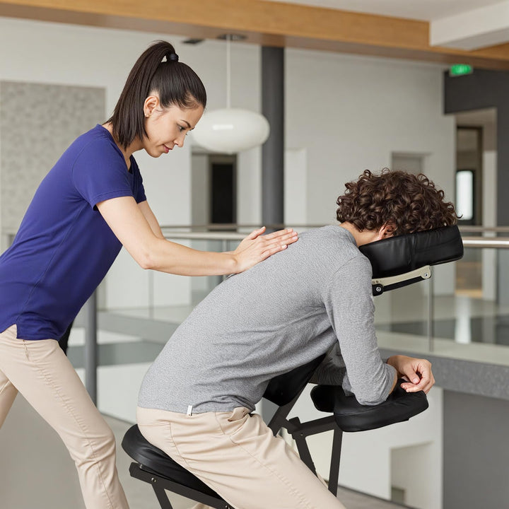 Portable Massage Chair – Foldable Tattoo & Spa Chair with Adjustable Face Cradle, High-Density Cushion, Lightweight Frame & Carry Bag, Black