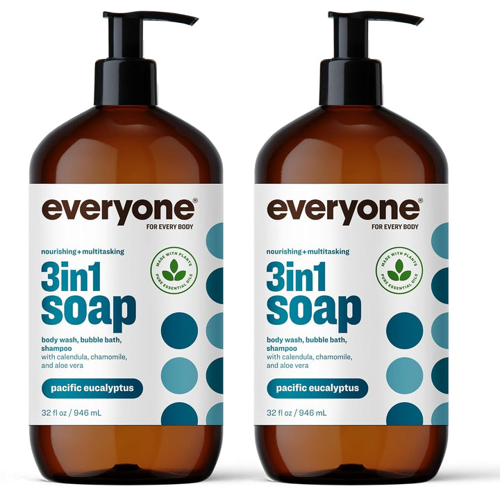 Everyone 3-In-1 Soap, Body Wash, Bubble Bath, Shampoo, 32 Ounce (Pack of 2), Unscented, Made for Men and Women