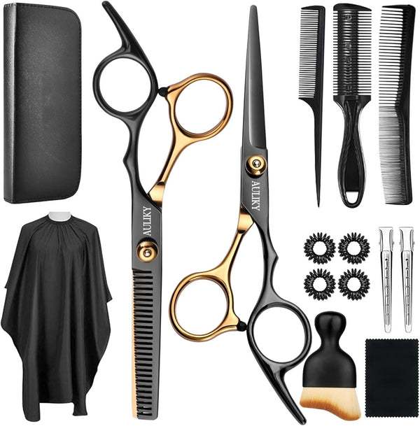 , 15 Pcs Professional Stainless Steel Hairdressing Shears Set Thinning Scissors for Barber/Salon/Home/Men/Women/Kids/Adults