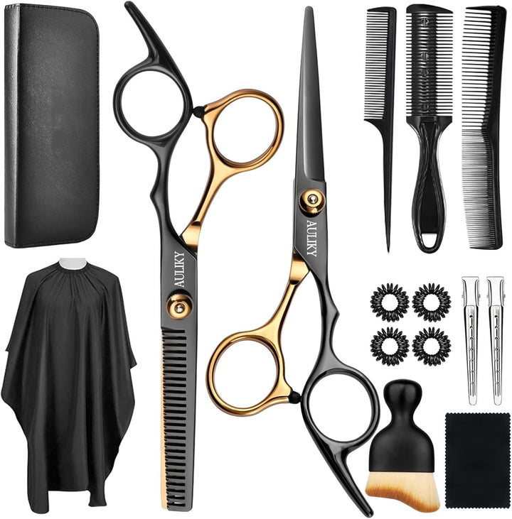 , 15 Pcs Professional Stainless Steel Hairdressing Shears Set Thinning Scissors for Barber/Salon/Home/Men/Women/Kids/Adults