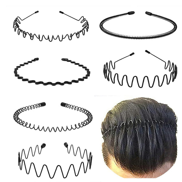 Metal Headbands for Men Fashion Headband for Women, Unisex Wavy Hair Bands Outdoor Sports Head Bands Simple Elastic Non-Slip Hair Accessories (6 Pack)