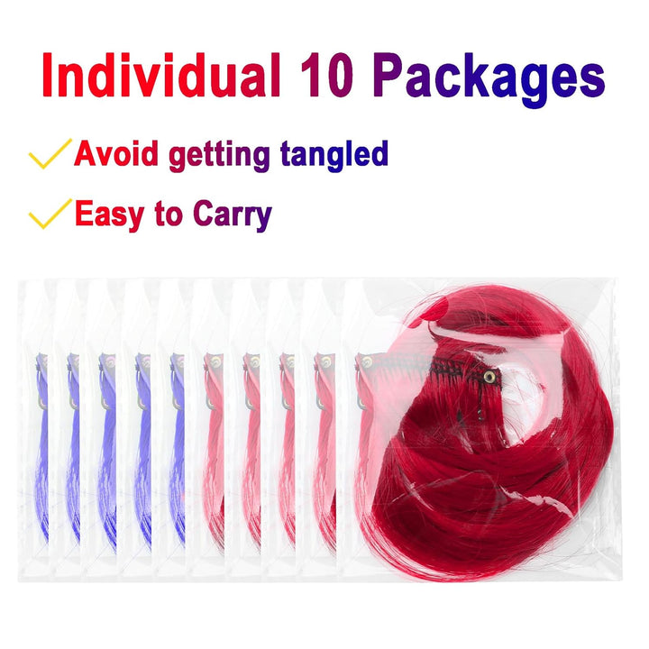 Red and Blue Hair Extensions Clip In,10 PCS Curly Wavy Synthetic Hairpieces Rainbow Neon Party Highlights, Colorful Hair Accessories for Girls Women 17 Inch (Red Blue)