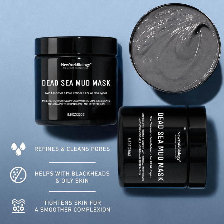 New York Biology Dead Sea Mud Mask for Face and Body | Spa Quality Pore Refiner for Oily Skin | Natural Skincare for Women & Men | Tighten Skin for a Healthier Complexion | 8.8 Oz
