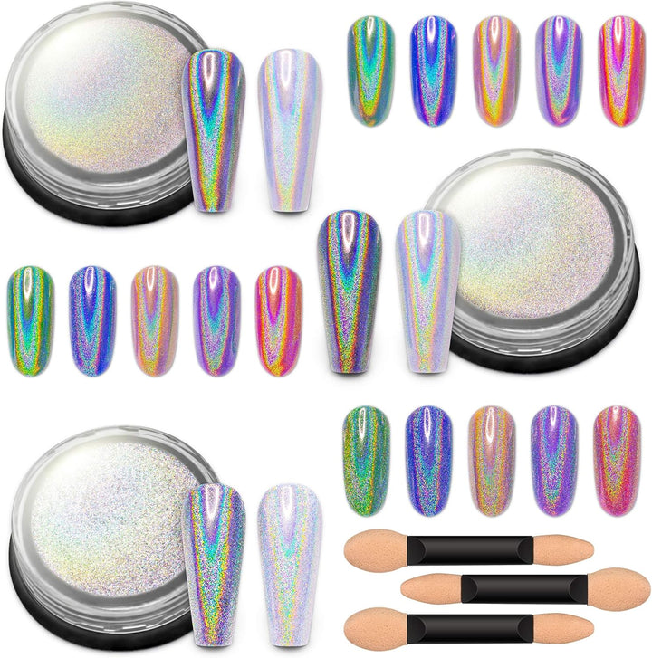 White Pearl Chrome Nail Powder,Iridescent Aurora Powder Metallic Mirror Effect Pigment Pearlescent Mermaid Pigment Pearl Glitter Dust Kit,Nail Art Decoration, Resin Craft