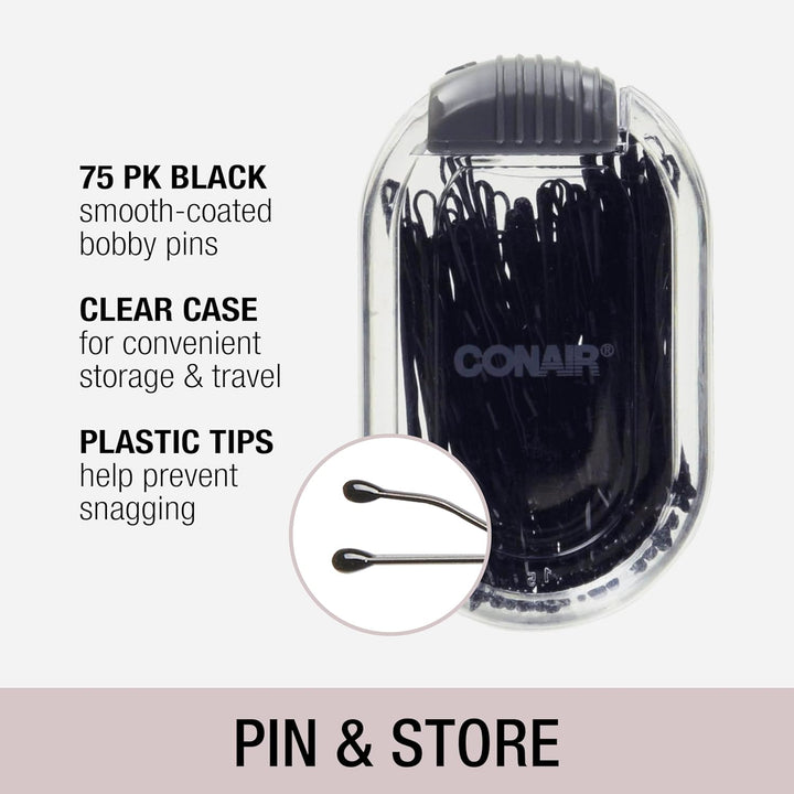 Pin & Match Bobby Pins - Hair Accessories for Women - Bobby Pins Black - Includes Storage Container - 75 Count