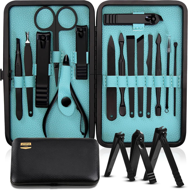 Nail Clippers Professional Nail Kit or Manicure Kit for Women and Men, Stocking Stuffers or Groomsmen Gifts 16Pcs Pedicure Set for Fingernail, Toenail Clippers with Travel Case
