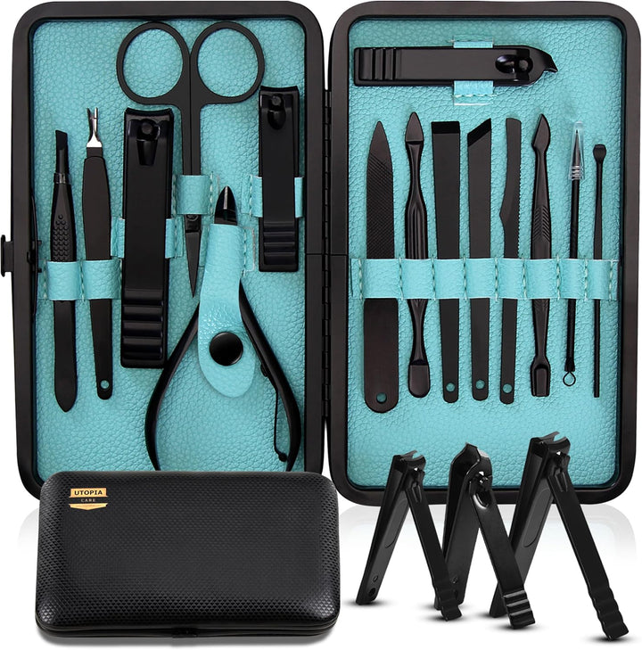 Nail Clippers Professional Nail Kit or Manicure Kit for Women and Men, Stocking Stuffers or Groomsmen Gifts 16Pcs Pedicure Set for Fingernail, Toenail Clippers with Travel Case
