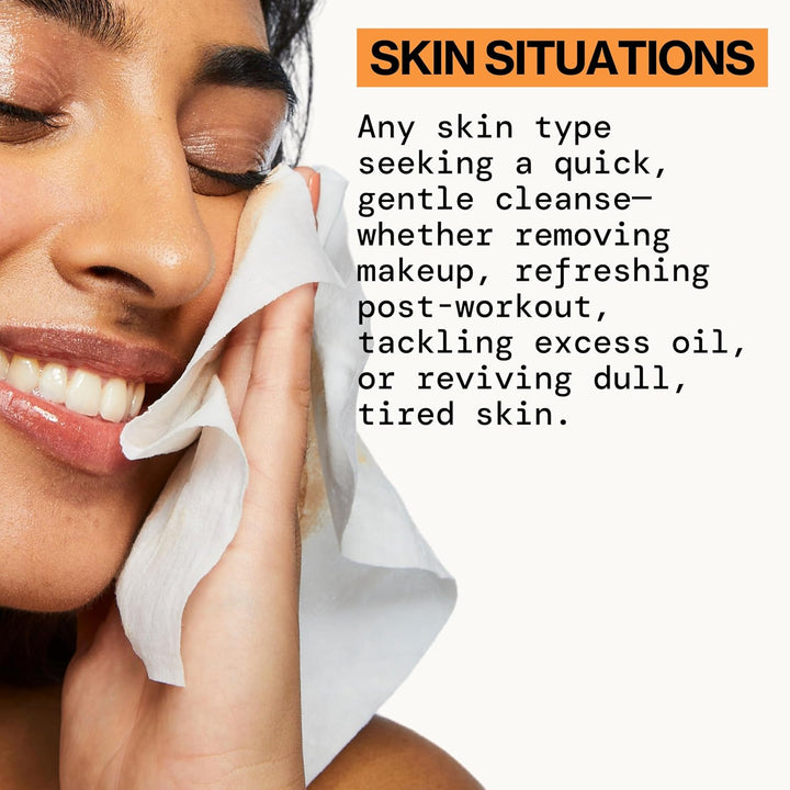 Makeup Remover Face Wipes - Daily Facial Cleansing & Exfoliating Towelettes - Biodegradable - Organic - W/ Gycolic Acid - Clean Beauty Vegan & Cruelty-Free Dermatologist Tested 30 Count