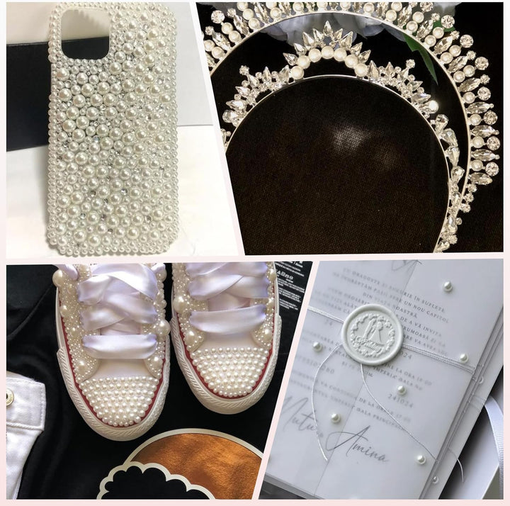 14000 Pcs Flat Back Pearls for Crafting with B7000 Glue White Half Pearl Beads for Jewelry Making Beads for Nails Party Face Clothes Shoe Balloon Birthday Decorations Cup DIY 2/3/4/5/6/8Mm