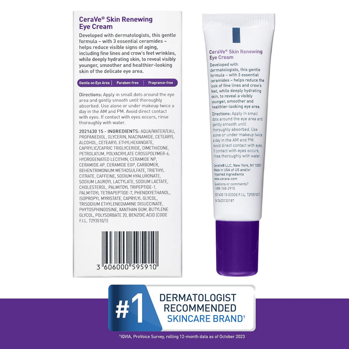 Skin Renewing Eye Cream for Wrinkles, under Eye Cream with Peptides + Caffeine + Niacinamide, for Wrinkles & Crows Feet, Paraben Free & Opthalmologist Tested