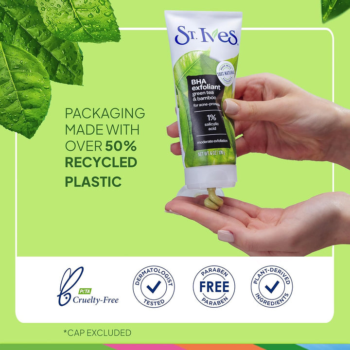 Blackhead Clearing Face Scrub, Clears Blackheads & Unclogs Pores, Green Tea & Bamboo, Salicylic Acid Acne Treatment Facial Scrub, Moderate Exfoliator Skin Care with Natural Exfoliants 6 Oz