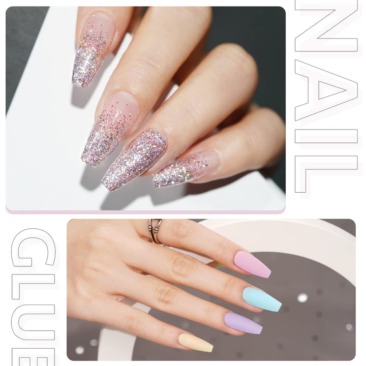 2Pcs 16Ml Gel Nail Glue for Acrylic Nails Tips, 2 in 1 Nail Glue and Base Coat, UV Light Cure