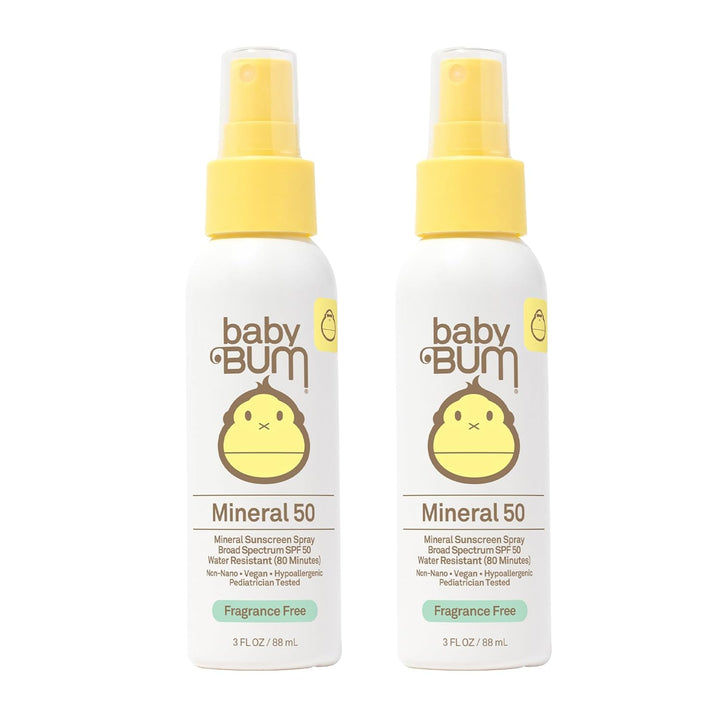 Baby Bum SPF 50 Sunscreen Spray - Mineral UVA/UVB Face and Body Protection for Sensitive Skin - Fragrance Free - Travel Size - 3 Oz