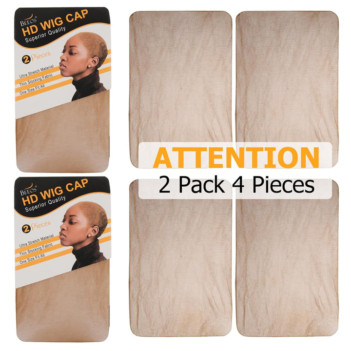 Dark Brown Skinlike HD Wig Cap for Women, 4 Pieces Invisible Ultra-Thin Stretchy Stocking Caps for Lace Front Wigs